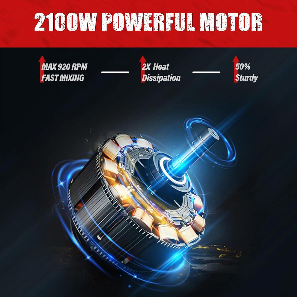 TABODD 2100W Rührwerk Mörtelrührer 220V, 800R/min 6 Stufen Handrührgeräte Mischer Rührer Rührgerät Mörtelrührer Betonrührer Mörtel Betonrührer, Rot