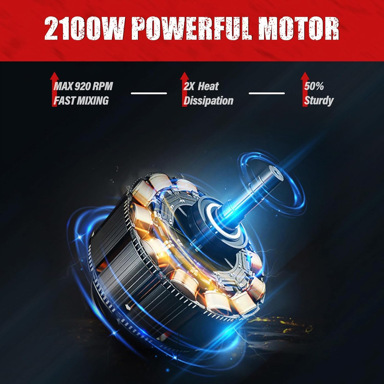 TABODD 2100W Rührwerk Mörtelrührer 220V, 800R/min 6 Stufen Handrührgeräte Mischer Rührer Rührgerät Mörtelrührer Betonrührer Mörtel Betonrührer, Rot