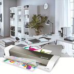 Leitz A4 Laminiergerät, Für 80 bis 125 mic Laminierfolien, inkl. Laminierhüllen Starterkit, Ideal für den Einsatz im Home Office, kleinen Büros & Schule, Grau, iLAM, 73680089