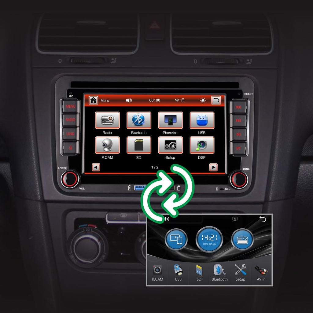 High Power Autoradio mit Wireless Carplay Android Car für VW Golf 5 6 Polo T5 Skoda Passat Jetta Caddy, 7 Zoll IPS VW Radio mit Bluetooth/FM/AM/USB/DSP/EQ Lenkradsteuerung