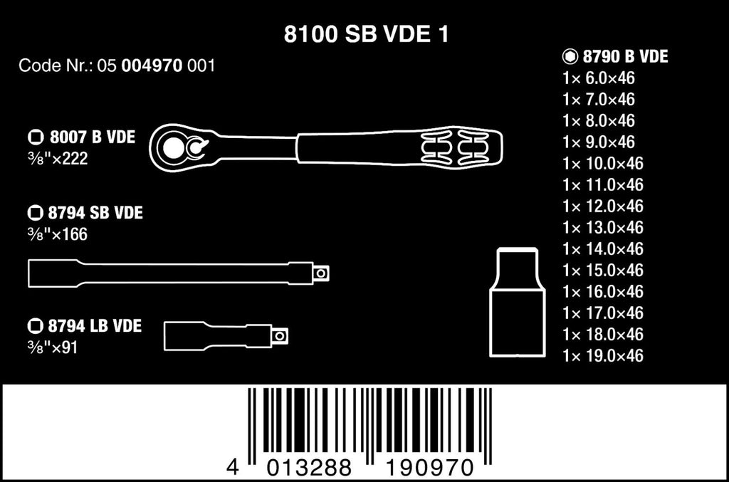 Wera 05004970001 8100 SB VDE 1 Zyklop Knarrensatz, Isoliert, Umschalthebel, 17-teilig, 3/8 Zoll