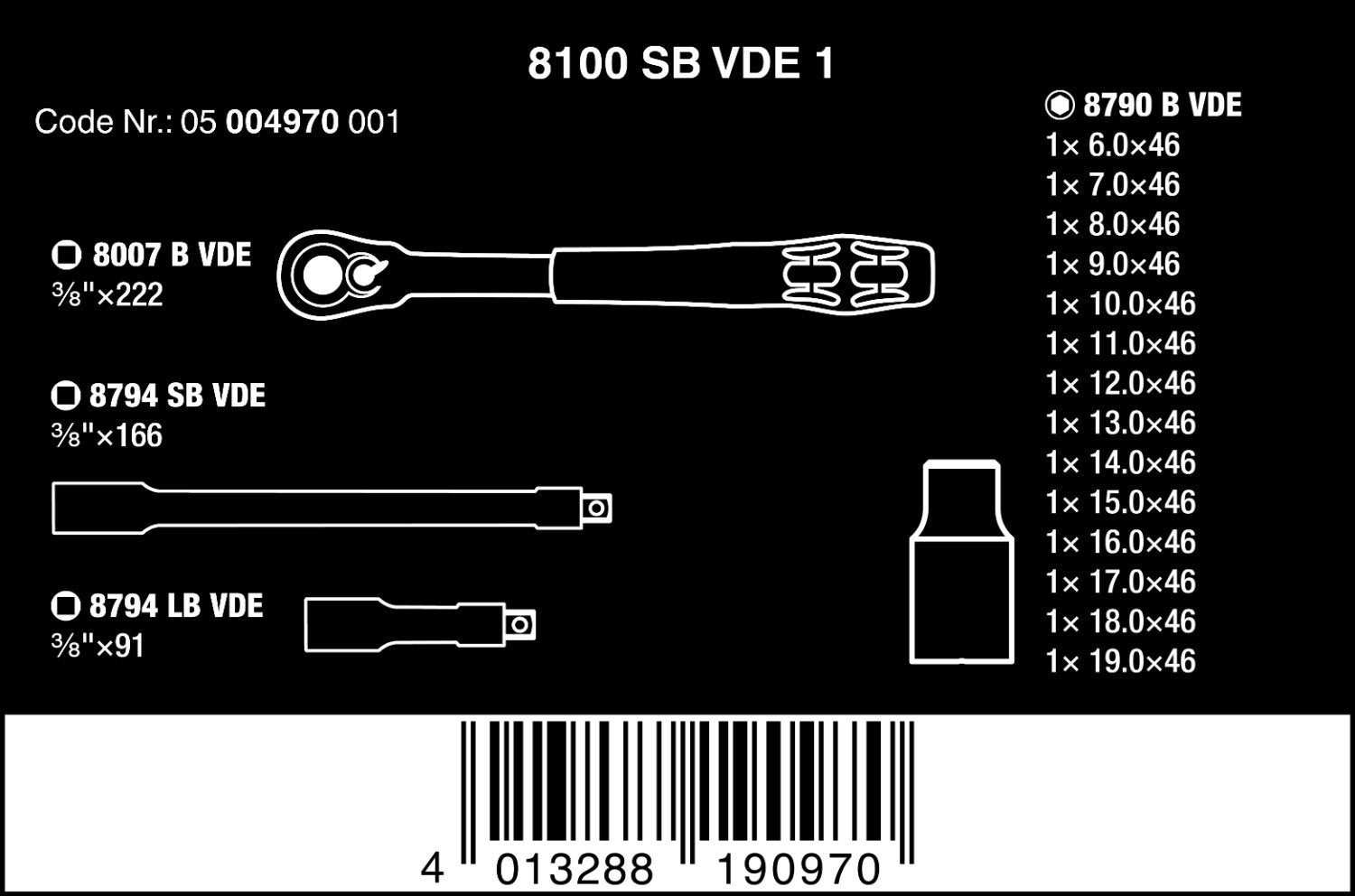 Wera 05004970001 8100 SB VDE 1 Zyklop Knarrensatz, Isoliert, Umschalthebel, 17-teilig, 3/8 Zoll