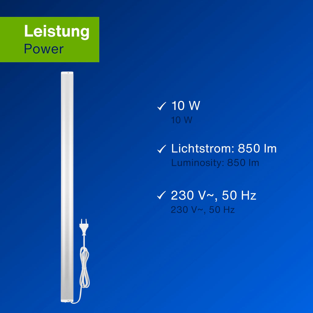 REV Unterbauleuchte Küche LED - Aluminium Schrankbeleuchtung 90cm, 10W, 850 Lumen, 3000K, Küchenbeleuchtung flach mit Sensor, einfache Montage, silber