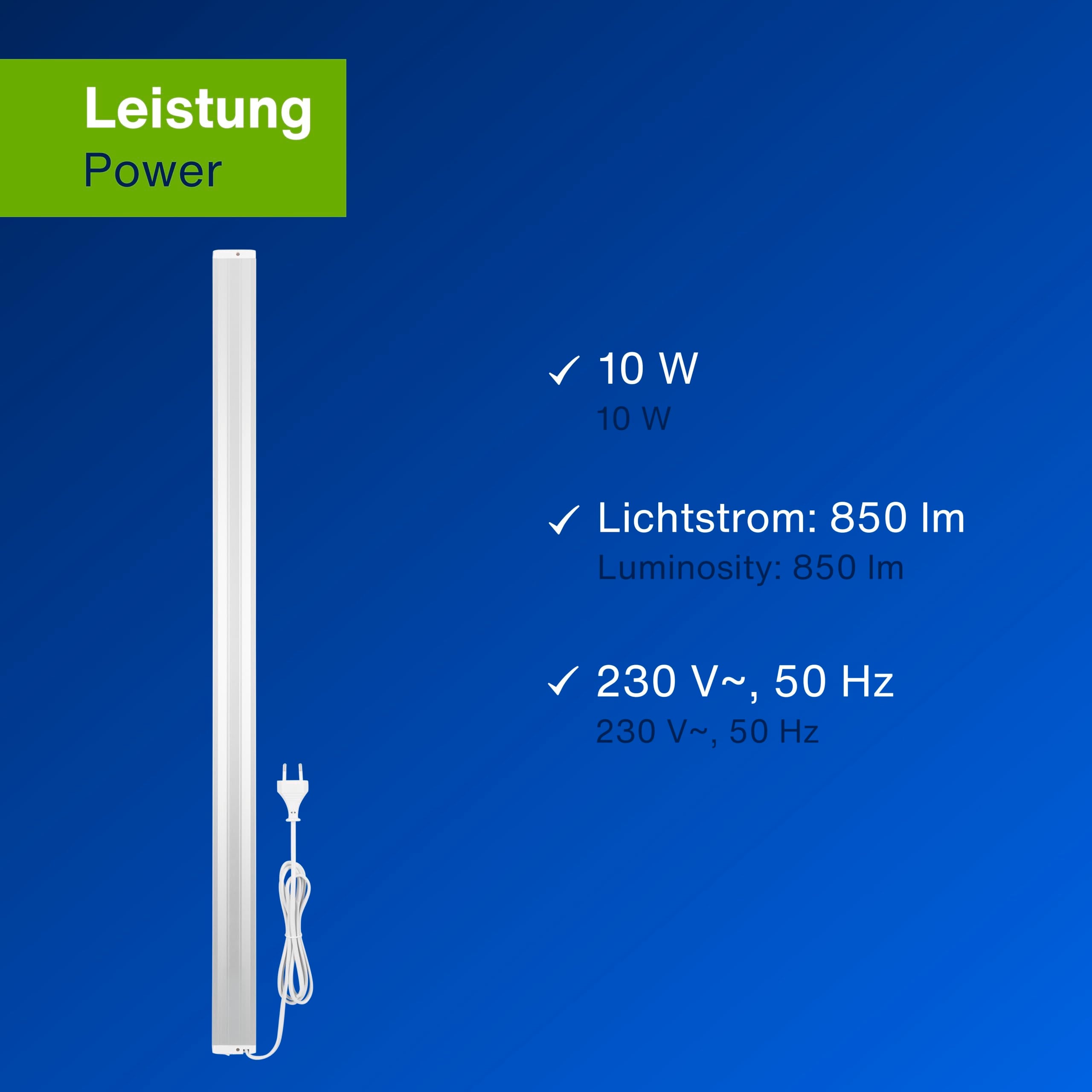 REV Unterbauleuchte Küche LED - Aluminium Schrankbeleuchtung 90cm, 10W, 850 Lumen, 3000K, Küchenbeleuchtung flach mit Sensor, einfache Montage, silber