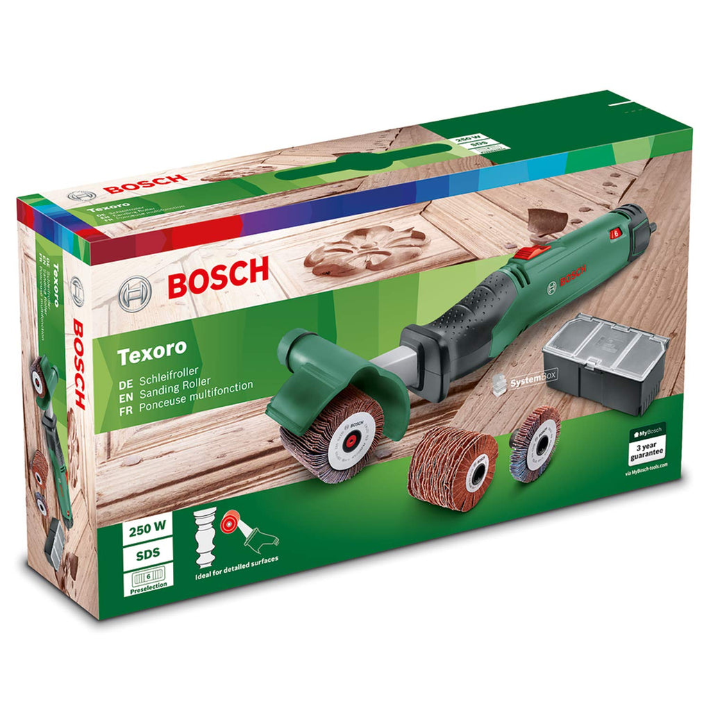 Bosch Schleifroller Texoro (250 Watt, 3 Zubehöre, Zubehörbox, im Karton)