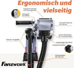 FANZWORK V2 1500 Watt Satiniermaschine zur Renovierung von Oberflächen aller Art, mit Staubsaugung-Anschluss, Drehzahlregelung, Kugelgriff, Stahldraht& Nylon & Schleifpapier Bürste