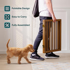 Semiocthome Freistehendes Haustiergitter mit 2 Ständern, Bambus-Hundegitter für Türen, Hundegitter für das Haus, Welpengitter für Treppen, Faltbarer Sicherheitszaun, 61 cm Höhe, 2 Paneele, komplett