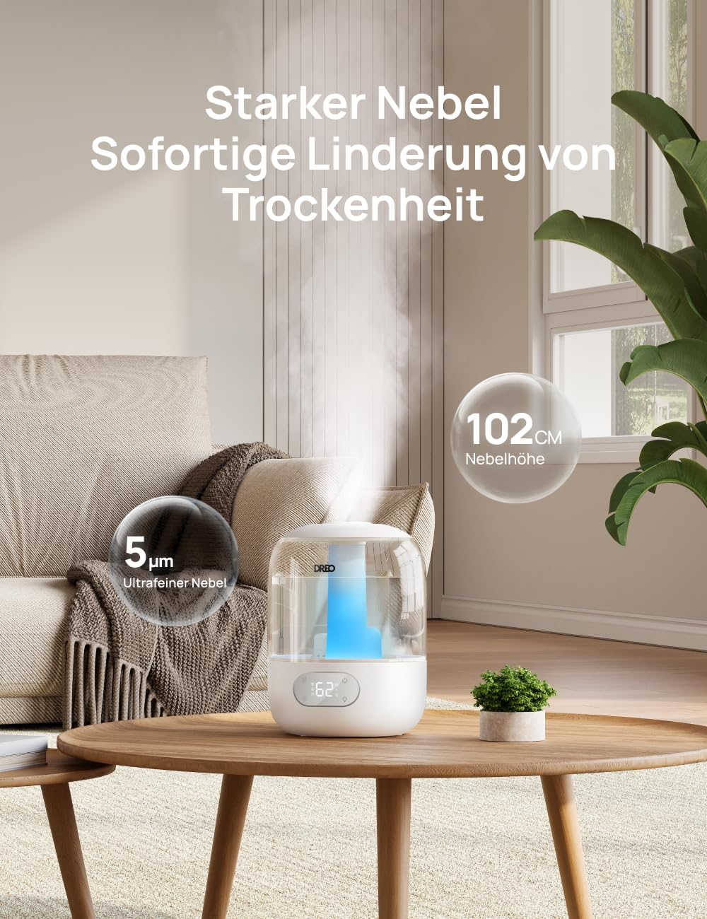 Dreo Luftbefeuchter für Schlafzimmer, kühler Nebel Luftbefeuchter für Haus und großen Raum, leiser Luftbefeuchter für Baby, Nachtlicht, ätherisches Diffusor, schnelle Ultraschall Luftbefeuchter