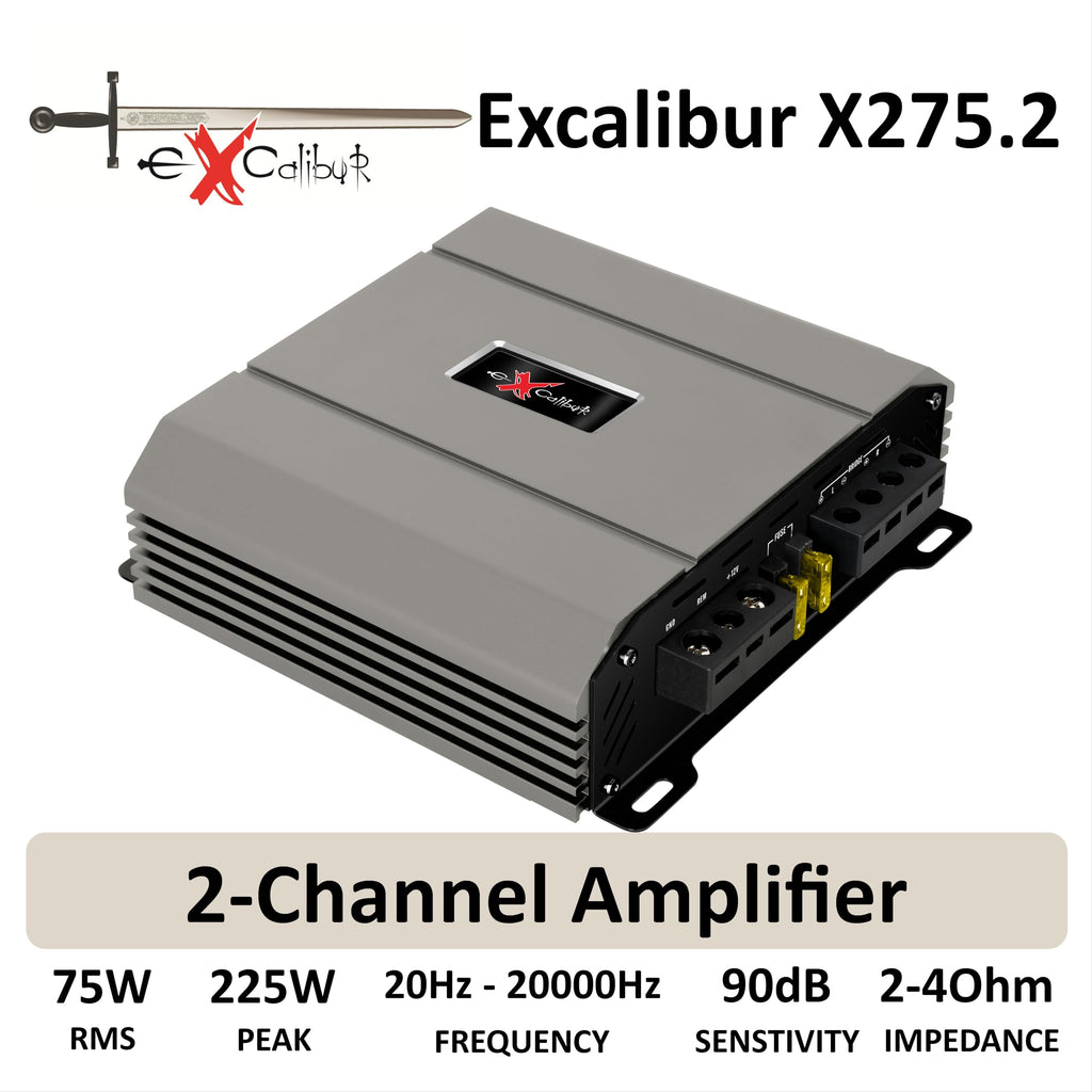 Excalibur X275.2 Auto Verstärker HiFi Stereo 2 Kanal 1300 Watt- Kfz Mini Verstärker Mit 2 x 650 Watt Endstufe Auto, Bass-Boost 12 dB, Variable Frequenzweiche, Remote Anschluss, Subwoofer Bridge Modus