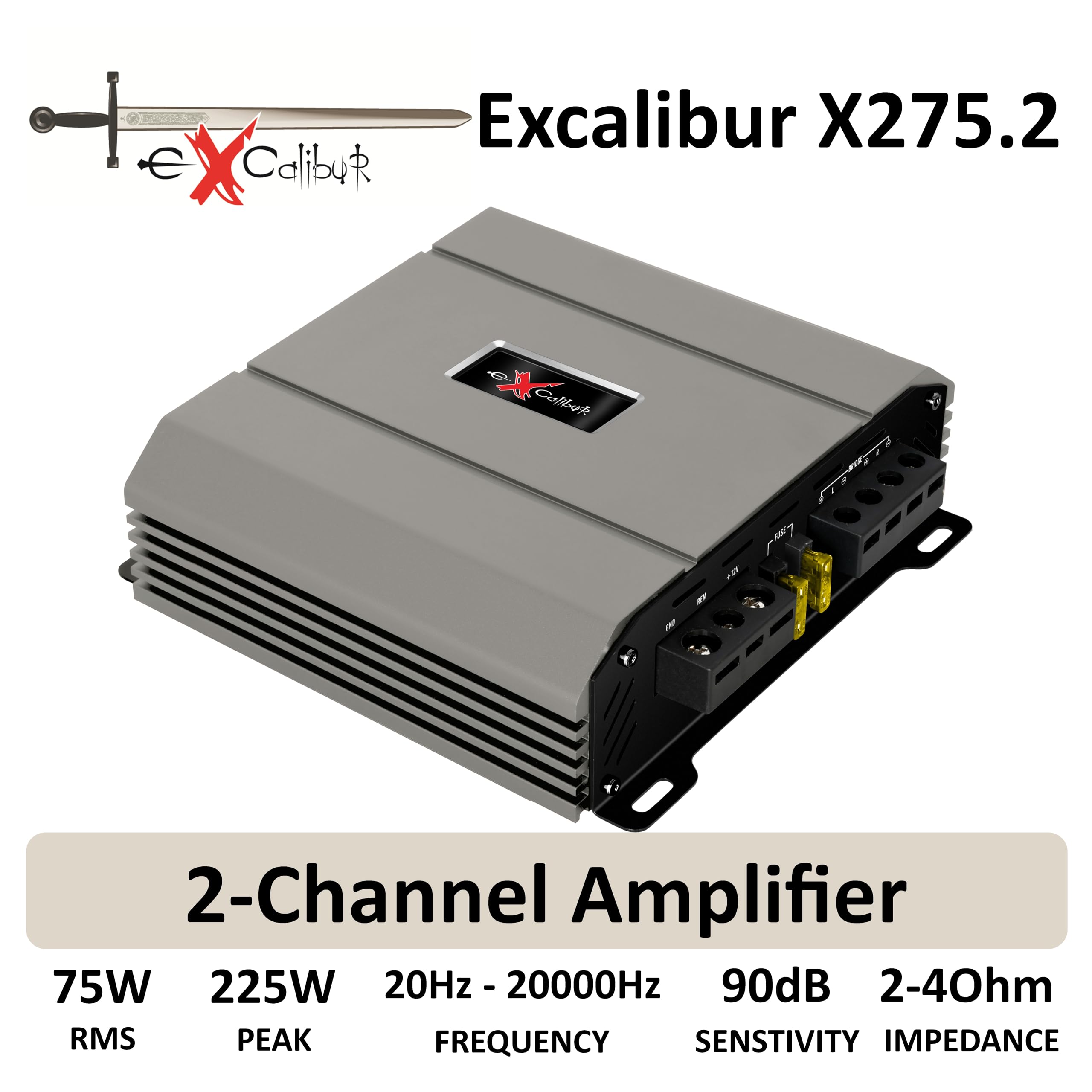 Excalibur X275.2 Auto Verstärker HiFi Stereo 2 Kanal 1300 Watt- Kfz Mini Verstärker Mit 2 x 650 Watt Endstufe Auto, Bass-Boost 12 dB, Variable Frequenzweiche, Remote Anschluss, Subwoofer Bridge Modus