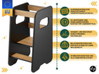 defiPad Lernturm ab 1 Jahr - 3 Stufen Höhenverstellbar, Sicher & Stabil - Learning Tower mit Kippschutz - Lernturm Montessori für Kinder - Hergestellt in der EU - Schwarz & Eiche