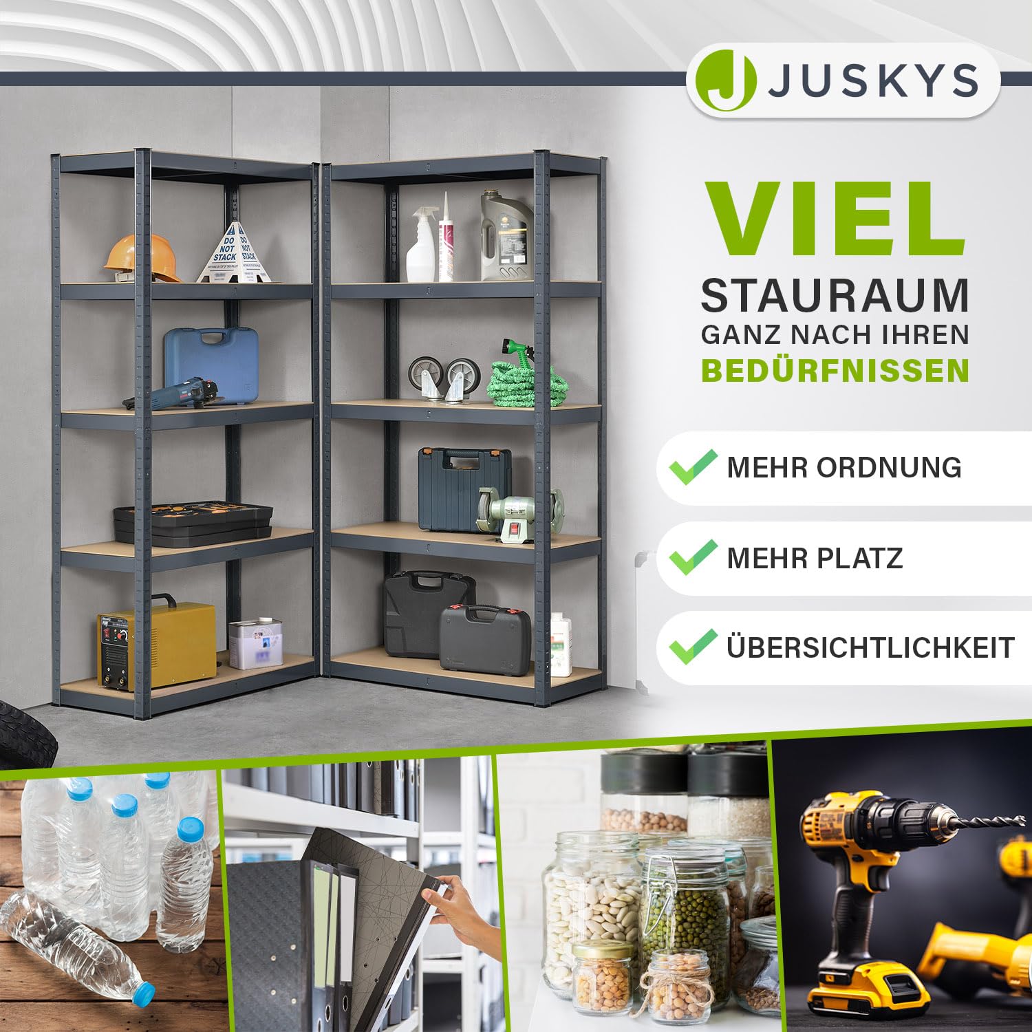 Juskys 2er-Set Lagerregal Basic 2X 180x90x40cm (HxBxT) - 1750 kg - 10 Böden - Schwerlastregal Steckregal Metall Kellerregal Regalsystem Regal - Grau