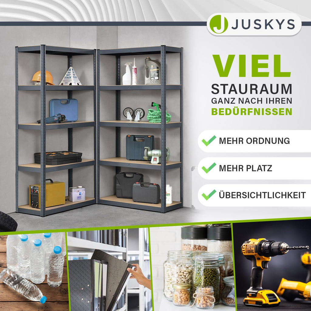 Juskys 8er-Set Lagerregal Basic 8X 180x90x40cm (HxBxT) - 7000 kg - 40 Böden - Schwerlastregal Steckregal Metall Kellerregal Regalsystem Regal - Grau