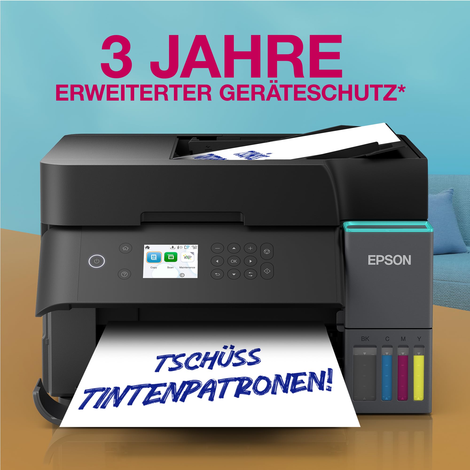 EcoTank ET-3950 A4-Multifunktionsdrucker mit Wi-Fi & AirPrint Tintentank, automatischem Dokumenteneinzug, beidseitigem Druck, Scannen & Kopieren, bis zu 3 Jahre Tinte im Lieferumfang enthalten