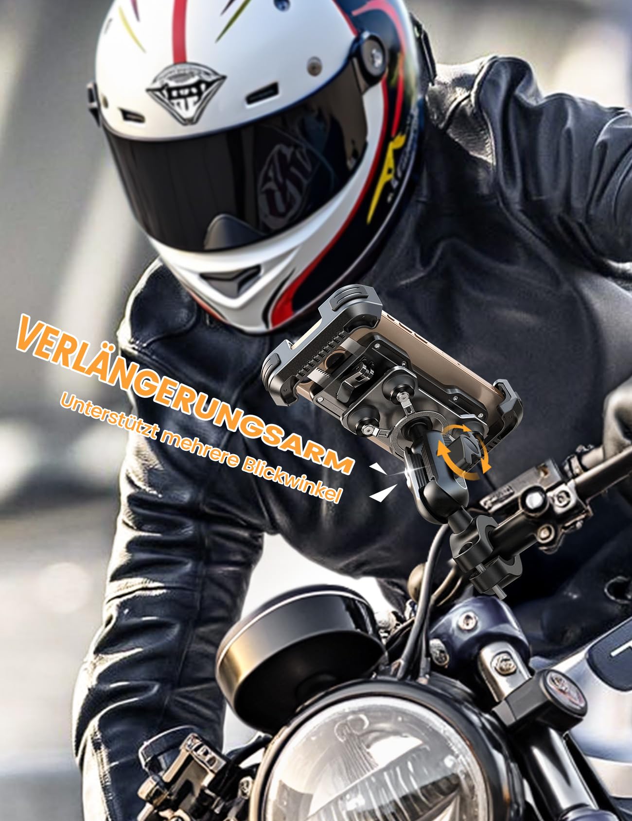 Lamicall Motorrad Handyhalterung Fahrrad Handyhalter - [720° Drehbarer Metall-Arm] Doppelte Vibrationsgedämpft Handy Halterung Motorrad, Diebstahlsicher Lenker Motorradhalterung für iPhone 17/16/15/14