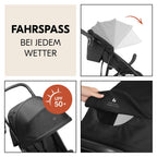 hauck Rapid 3 Air, Schwarz - Dreirad Kinderbuggy mit Luftreifen, Federung und Liegeposition ab Geburt bis 22 kg, UV Schutz 50+, Zusammenklappbar, Höhenverstellbarer Schieber mit Becherhalter