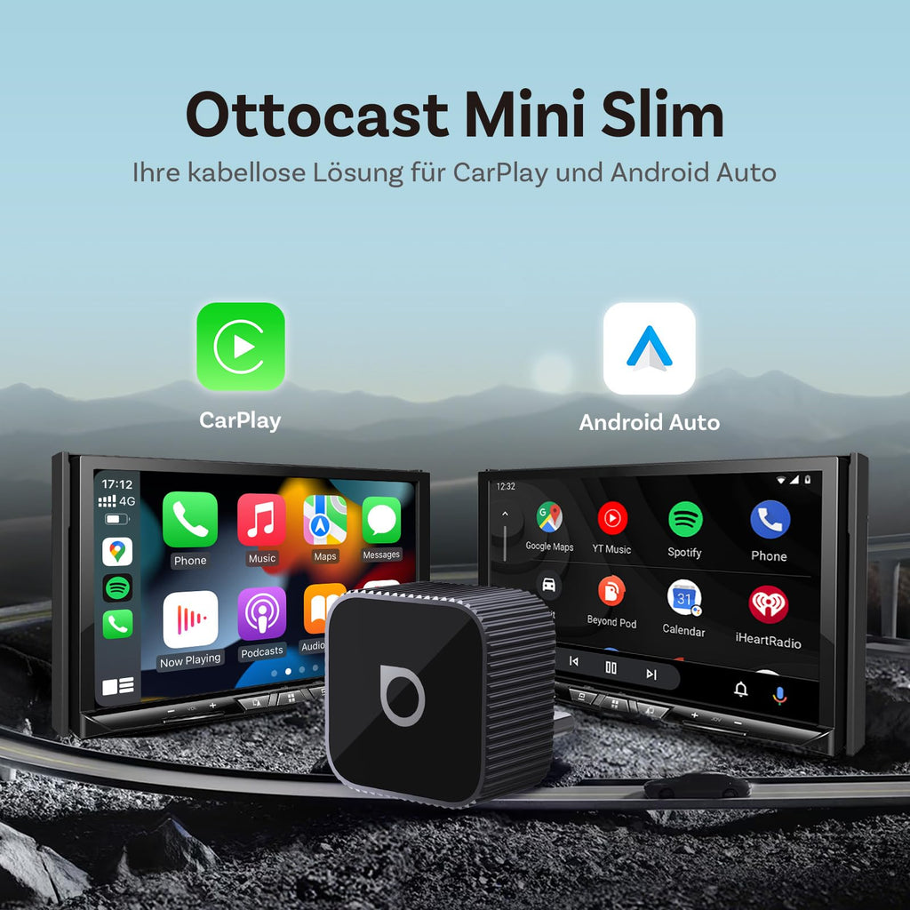 2026 Verbesserter OTTOCAST Mini Slim (USB-C Edition), 2-in-1 Wireless CarPlay & Android Auto Adapter für iOS 10+ & Android 11+, Multi-User-Unterstützung, Plug & Play wandelt Kabel in Wireless(Schwarz)
