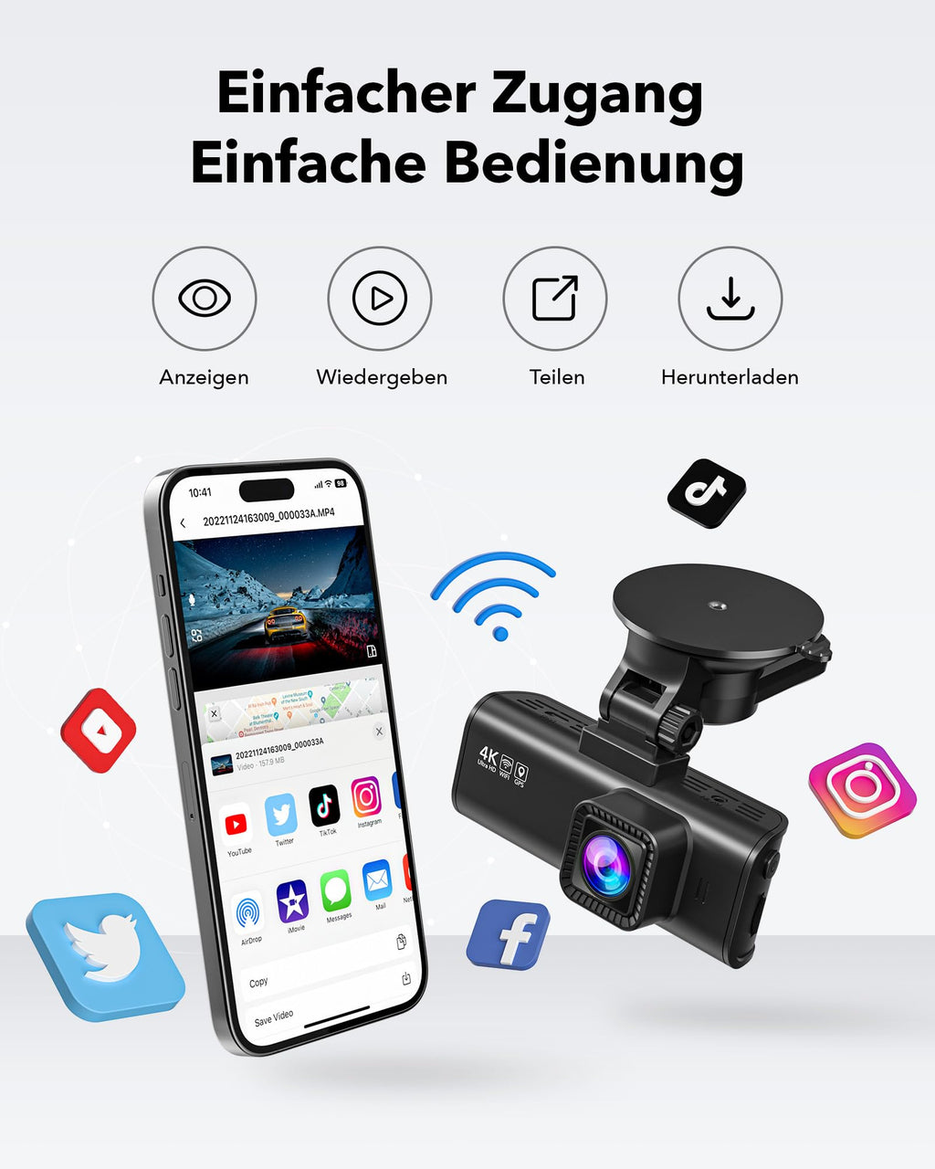 REDTIGER Dashcam 4K FrontUndHeck UltraWeitwinkel STARVIS2 GPSWiFi AutofahrerPremium