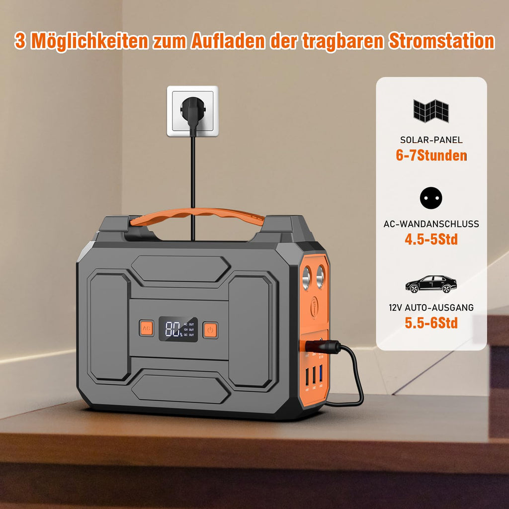 Powkey Powerstation mit Solarpanel 99Wh/27000mAh Tragbare Powerstation mit 40W Faltbare Solarpanel 100W Solargenarator mit 230V AC Ausgang/18W USB-A/USB-C für Wohnmobil Camping，schwarz-orange