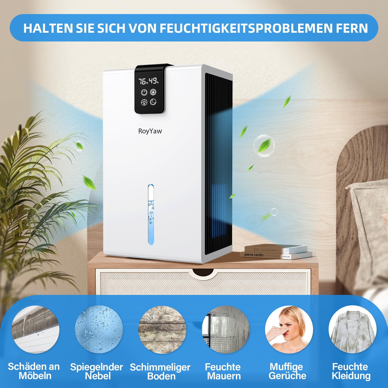 Luftentfeuchter Elektrisch, Ultra Leiser Raumentfeuchter, 2700ml Luftentfeuchter mit LED Display, Automatisches Abtauen' Schlafmodus, Gegen Feuchtigkeit Schimme, Ideal für Badezimmer Schlafzimmer