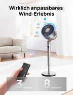 Dreo 20dB leiser Standventilator, 120°+120° Omni-direktionale oszillierende Ventilator, 26M Windentfernung, 1200m³/h Luftvolumen Echt Turbo-Luftzirkulator Fans, 102CM Höhe 3 Modi 8-Geschwindigkeit