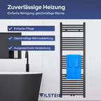 VILSTEIN® Badheizkörper [150x50cm] - Handtuchheizkörper Elektrisch Nutzbar - Handtuchtrockner Badezimmer - Handtuch Heizkörper Bad mit Seitenanschluss - Handtuchheizung - Wandheizkörper (Schwarz)