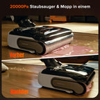 roborock F25 GT Nass Trockensauger, 180° Lay-Flat Saugwischer, 90°C Hochtemperatur Selbstreinigung, 20.000 Pa Akku Staubsauger mit Wischfunktion, Wischsauger Kabellos Anti-Tangle für HarteBoden