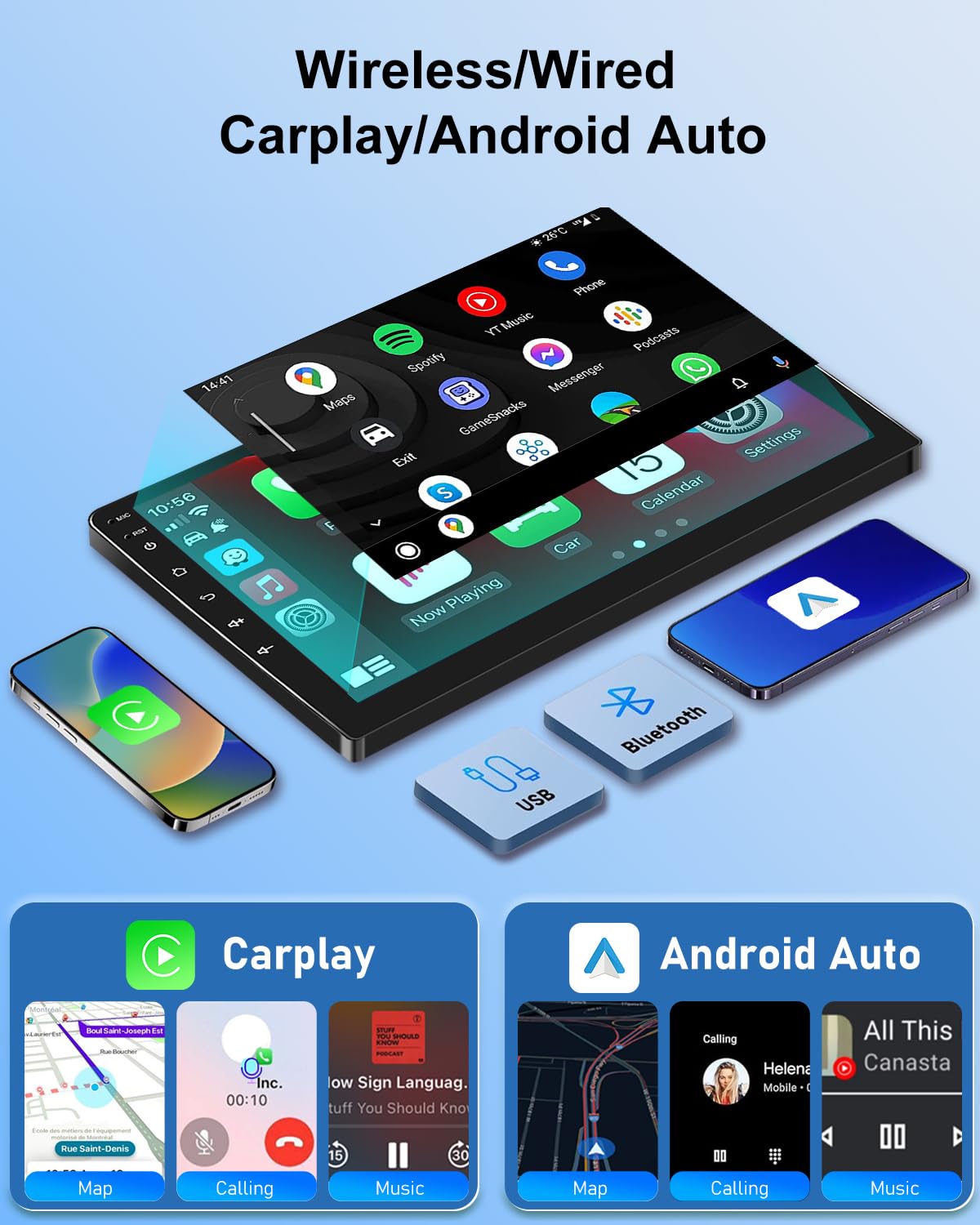 NHOPEEW 7 Zoll 2 + 64G Android Autoradio für VW Passat b6 b7 Golf 5 6 Jetta T5 EOS Polo Touran Seat Sharan - Unterstützung Drahtlos Carplay & Android Auto WiFi GPS FM RDS Mirror Link + Rückfahrkamera