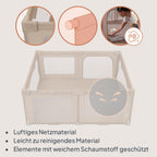 Lionelo Kinderlaufgitter 150 x 180 x 75 cm Florence Easy Fold, atmungsaktives Netz, sicher, tragbar, einfach zusammenklappbar, 2 Eingänge mit Reißverschluss, Reisetasche
