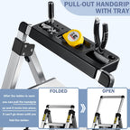XinSunho Stufenleiter, Klapptritt 3 Stufen mit Ausziehbarem Handlauf, Aluminium Tritthocker, rutschfeste Tragbare Leiter für Haus und Büro, Belastbar bis 150 kg