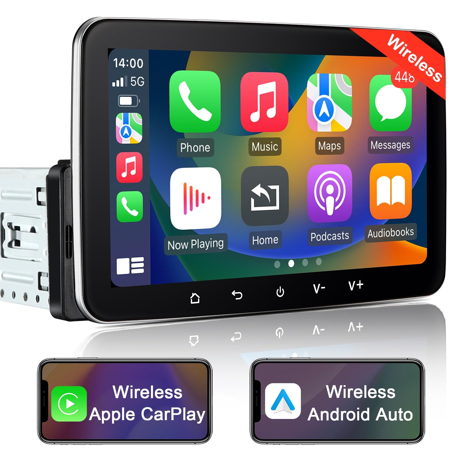 Android Autoradio 1din mit Navi 7 Zoll Bildschirm Android Auto & Wireless CarPlay Auto Radio Touch Display mit Bluetooth FM WiFi GPS SWC USB 2G+32G