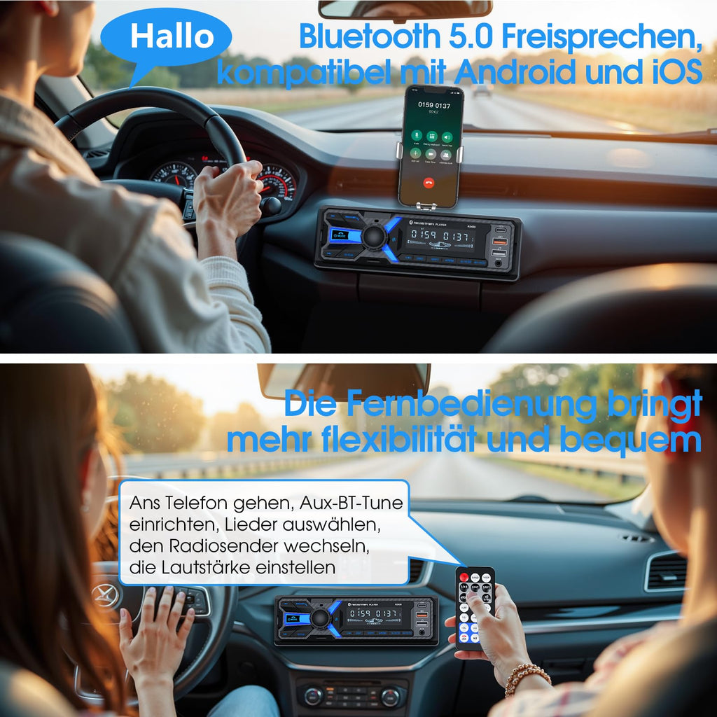 RDS Autoradio Bluetooth mit Typ-C-Ladeanschluss, CENXINY Autoradio 1DIN Bluetooth 5.0 Unterstützt 2USB/AUX/SD/TF/EQ/DSP/Android und iOS
