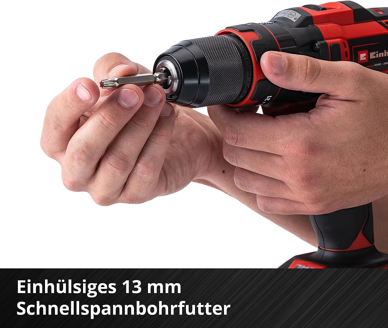 Einhell Akku Schlagbohrschrauber-Set TE-CD 18/40 Li-i plus 64 Power X-Change (Li-Ion, Drehzahl-Elektronik, 2-Gang-Getriebe, Max. 24.000 Min-1, Ladegerät und Zubehör), Schwarz, Rot, 18 V, 40 Nm