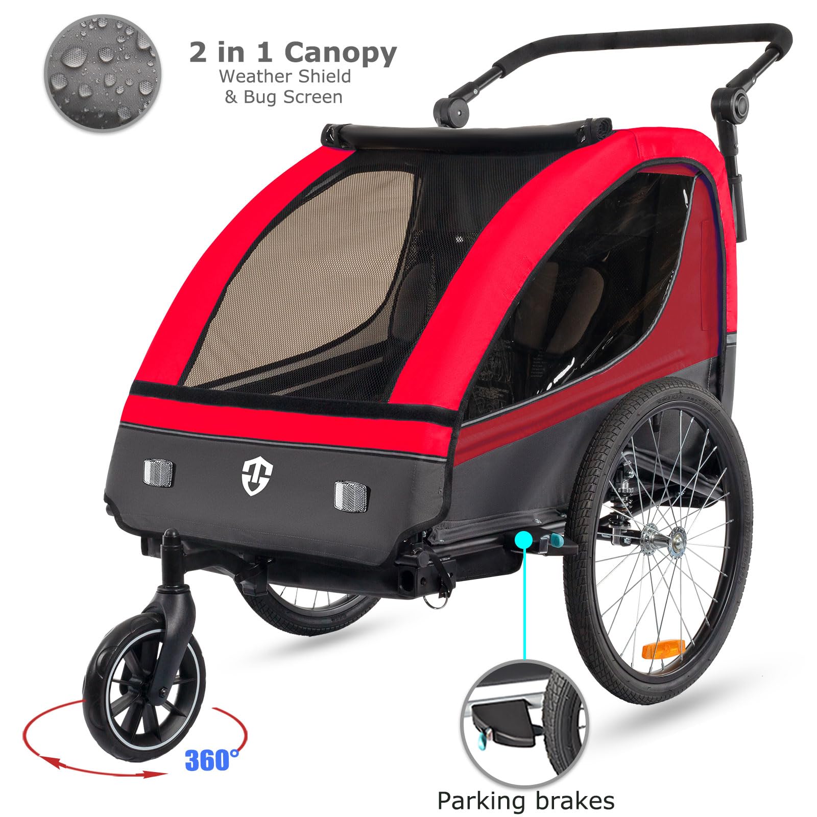 Tiggo VS 2 in 1 Kinderanhänger Fahrradanhänger Anhänger mit Buggy Set + Federung 60302 (ROT)