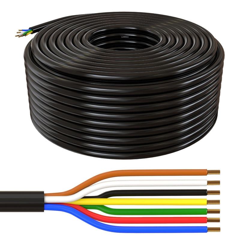 Lumonic 20m FLRYY Fahrzeugleitung 7x1,5mm² schwarz | 7-adrig | Anhängerkabel | mehradriges KFZ-Kabel | Öl- und Kraftstoffbeständig, flammwidrig | Niedervolt