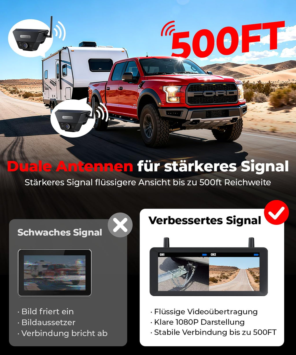 Zwei Solar Rückfahrkamera Kabellose Magnet : 2 Min DIY Installation 7,2 Zoll 1080P Dual Channel Monitor mit DVR Aufnahme Dual Rückfahrkameras Wohnmobil Camper Anhänger Pferdeanhänger
