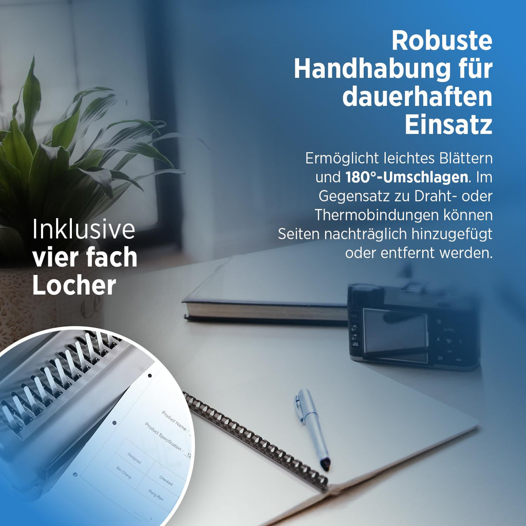 Genie CB 850 Stanz- & Spiralbindegerät | Bindemaschine bis DIN A4 | inkl. 75-teiligem Zubehör-Set | Ringbindung & Spiralbindung Set | Plastikbinderücken | Stanzmaschine mit 4-fach Locher | 350 Blatt