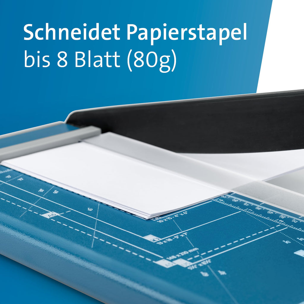 Dahle 502 Papierschneider (DIN A4, für Papier, Etiketten, Fotos, 8 Blatt Schneidleistung) Blau