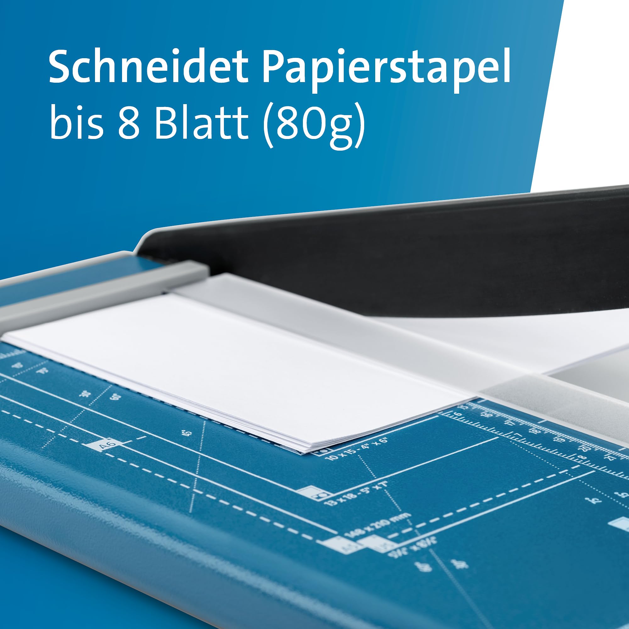 Dahle 502 Papierschneider (DIN A4, für Papier, Etiketten, Fotos, 8 Blatt Schneidleistung) Blau