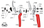 FELCO 7 Bypass-Gartenschere mit Rollgriff für Rechtshänder, ergonomisch für große Hände, 45 mm Stahlklinge, Schnitt bis 25 mm, Stoßdämpfer, geschmiedete Aluminiumgriffe, Swiss Made