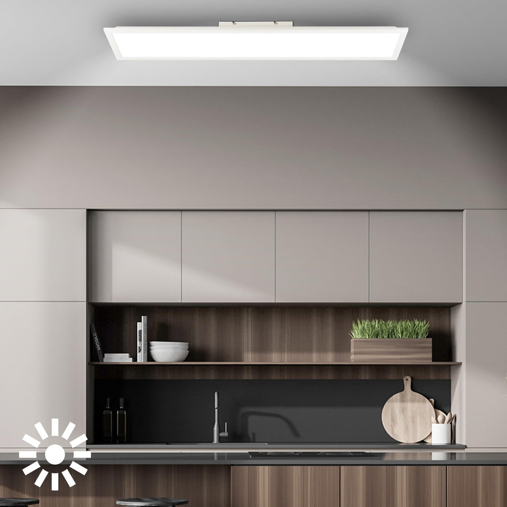 BRILONER - LED Deckenleuchte Effizienzklasse A, ca. 50.000h Licht, 12,6W, 2860lm, Fernbedienung, dimmbar, warmweiß bis kaltweiß, LED Lampe, LED Panel, Wohnzimmerlampe, Deckenlampe, 100x25x6 cm, Weiß
