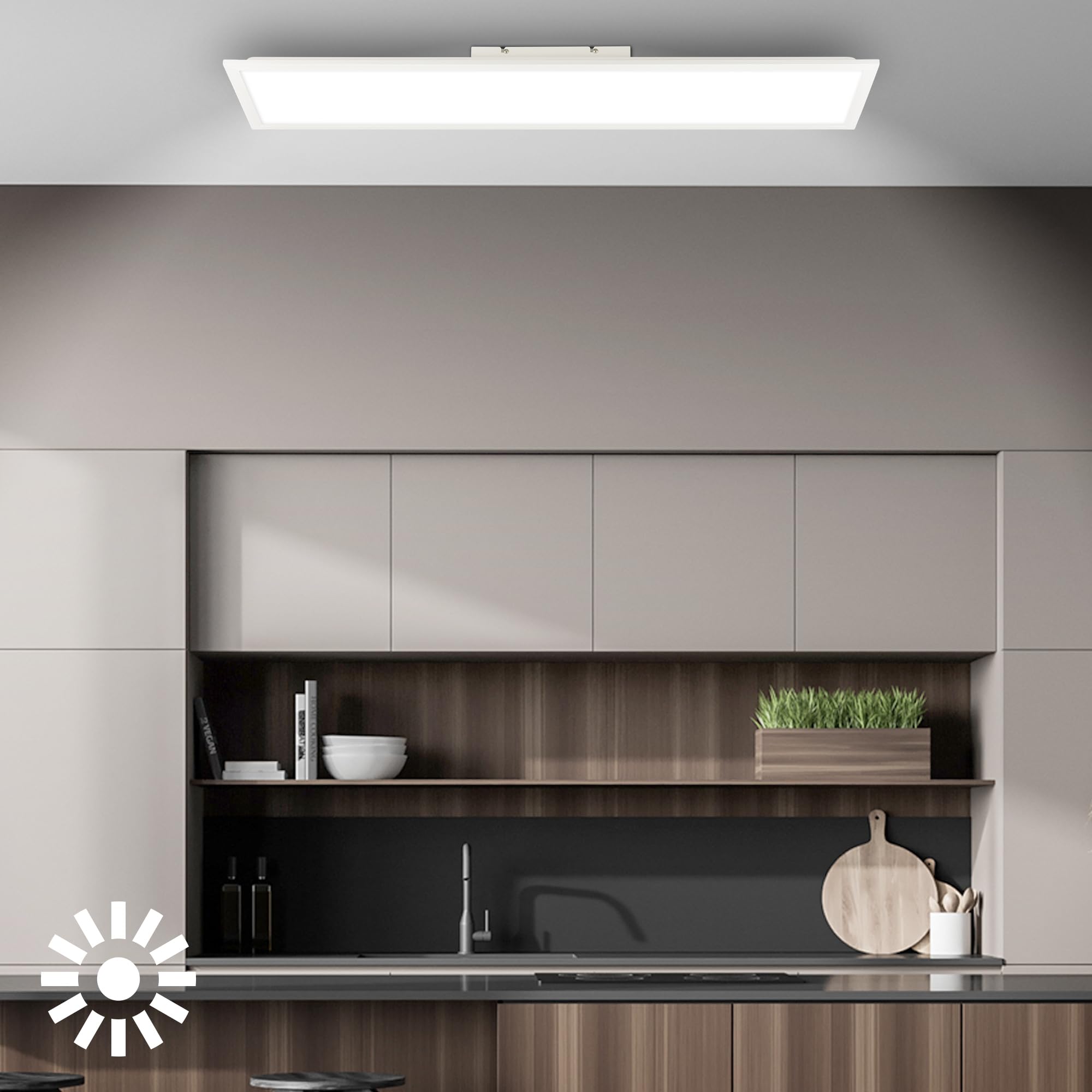 BRILONER - LED Deckenleuchte Effizienzklasse A, ca. 50.000h Licht, 12,6W, 2860lm, Fernbedienung, dimmbar, warmweiß bis kaltweiß, LED Lampe, LED Panel, Wohnzimmerlampe, Deckenlampe, 100x25x6 cm, Weiß