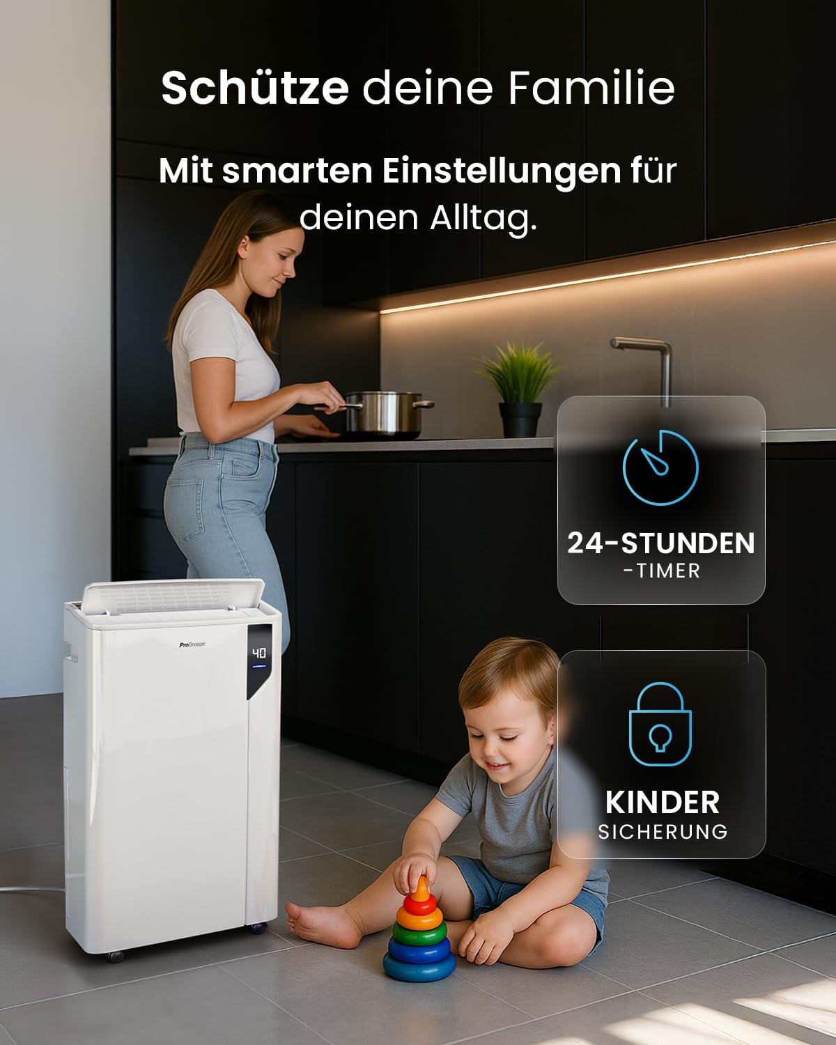 Pro Breeze 20L Smart Luftentfeuchter elektrisch - Luftentfeuchter mit Kompressor, Smart App Steuerung, Feuchtigkeitssensor, Luftfilter, Wäschemodus, Timer - Gegen Schimmel - Entfeuchter für bis 35m²
