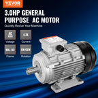 VEVOR 2,2 kW Elektromotor 2890 U/min, AC 400 V 4,7 A, 90 l, B3-Rahmen, Luftkompressormotor 3-phasig, 24 mm Keilwelle, Rechts-/Linkslauf für landwirtschaftliche Maschinen und allgemeine Geräte