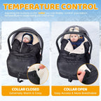 Orzbow Fußsack Babyschale Winter, Universell Einschlagdecke Babyschale Winter mit Verstellbarem Kragen, Warmes Berbervlies Futter, Reißverschluss, passend für Maxi-Cosi, Cybex, Römer usm. (Schwarz)