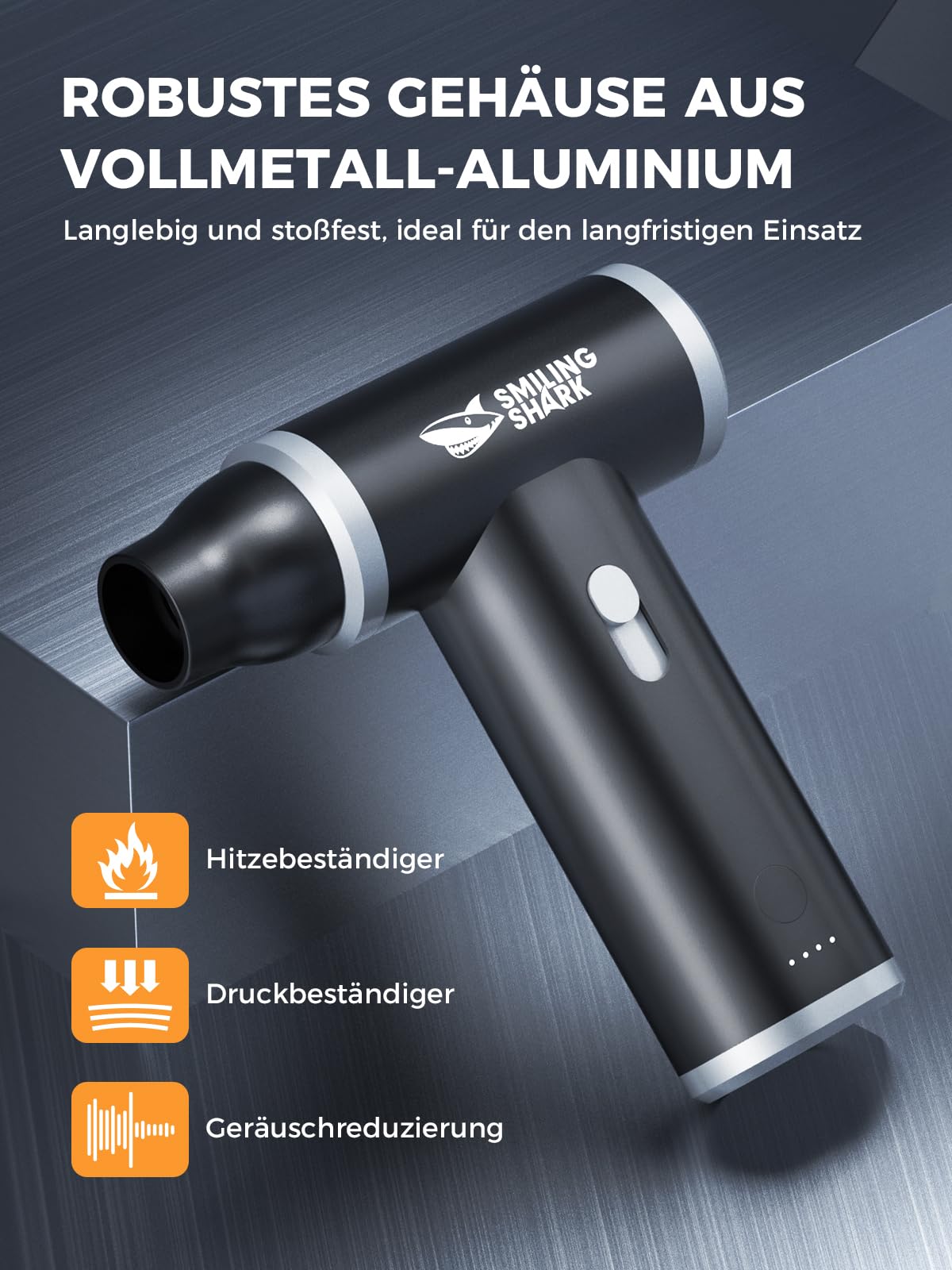 Smiling Shark Elektrische Staubgebläse Luftdruckspray, J01 aus Aluminum 130000 U/min Druckluft Compressed Air Duster mit Stufenloser Regelung Mehrzweck-Jet-Lüfter für PC/BBQ/Auto/Camping, Schwarz