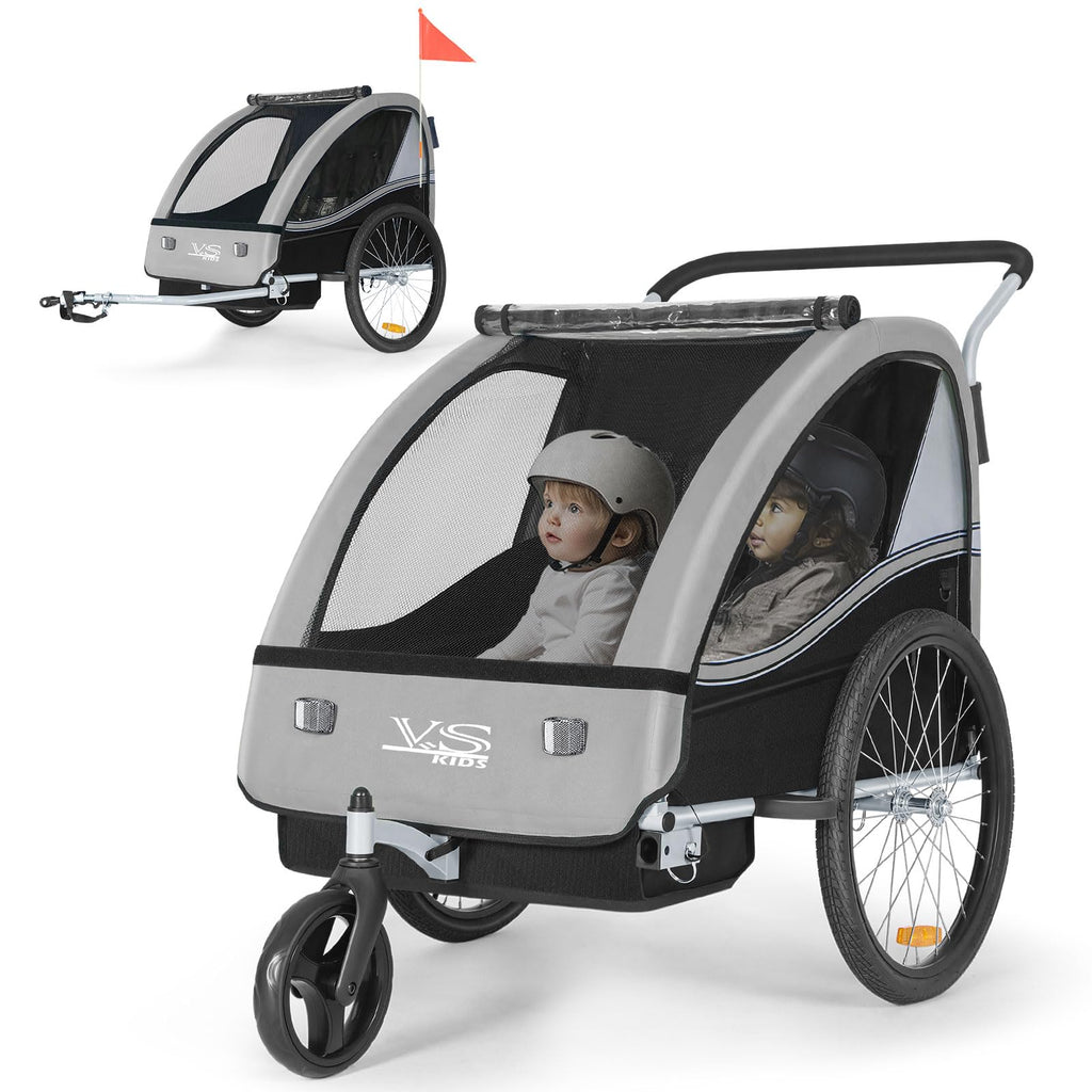 Tiggo VS 2 in 1 Kinderanhänger Fahrradanhänger Anhänger mit Buggy Set Jogger 50202 (Grau)