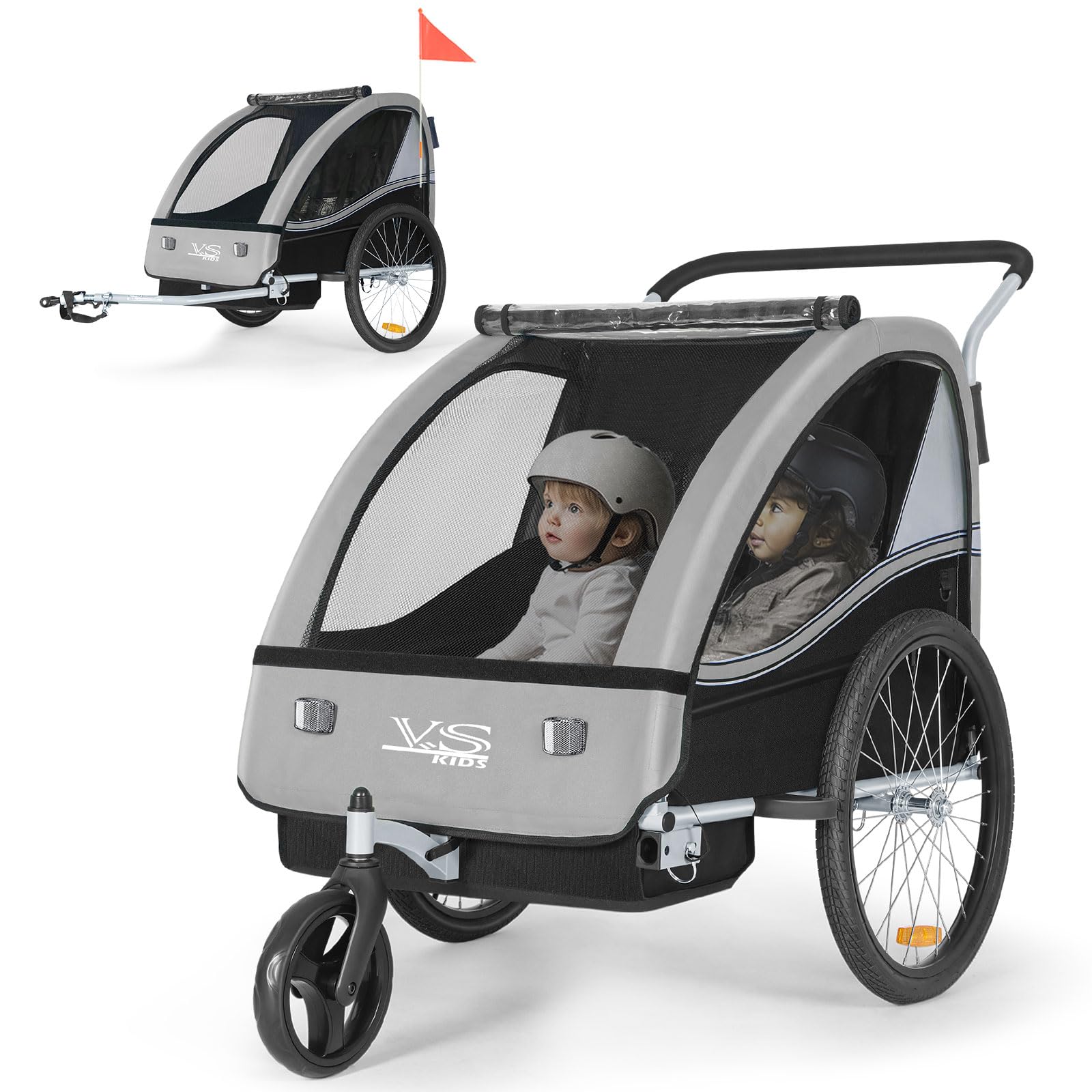 Tiggo VS 2 in 1 Kinderanhänger Fahrradanhänger Anhänger mit Buggy Set Jogger 50202 (Grau)