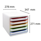 Exacompta 309913D Premium Ablagebox mit 5 Schubladen für DIN A4+ Dokumente. Stapelbare Schubladenbox mit hoher Kapazität für mehr Platz auf dem Schreibtisch Big Box Plus Black Office Weiß-Bunt