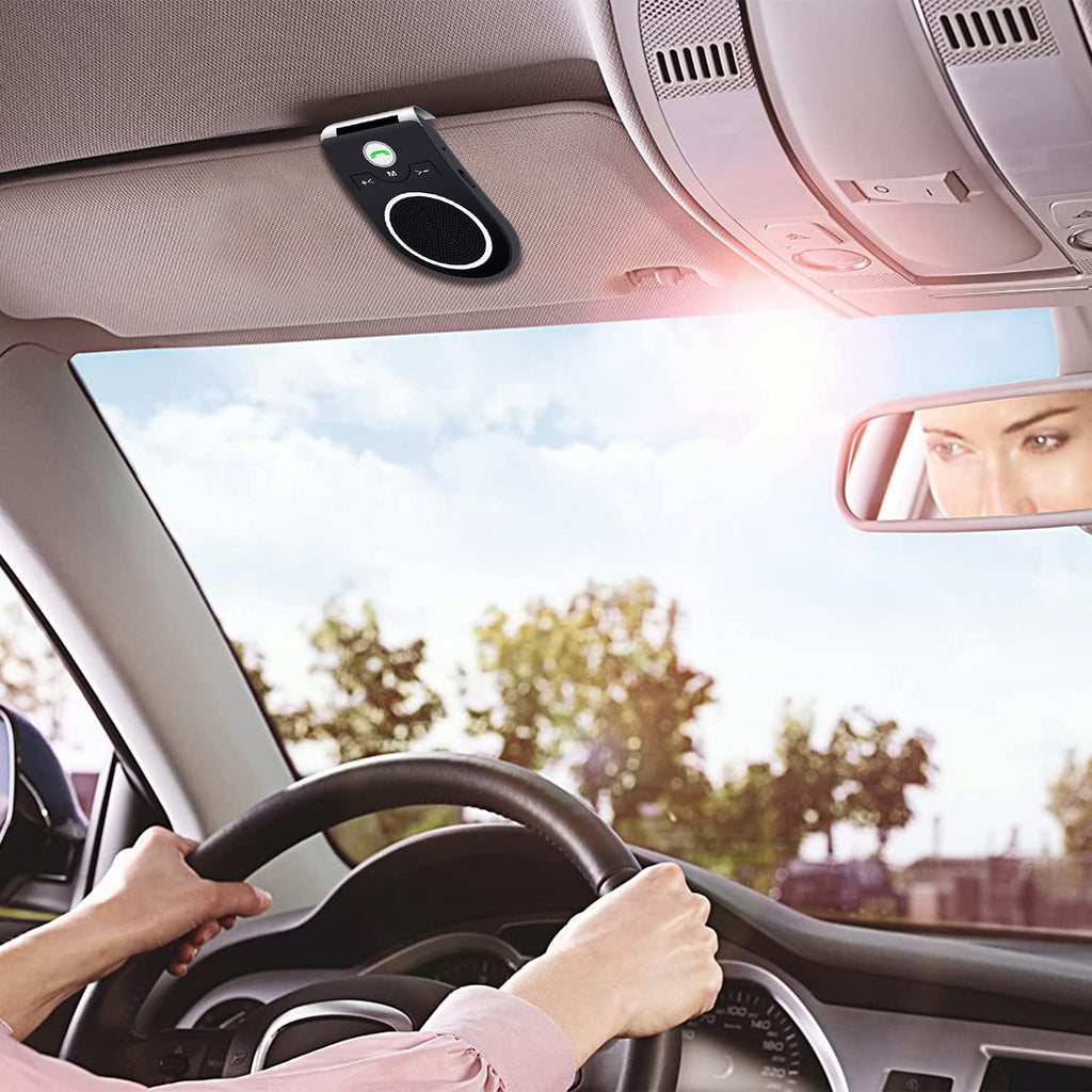 Bluetooth KFZ Freisprecheinrichtung, Bluetooth 5.0 In Car Speakerphone Handsfree Car Kit mit Geräuschunterdrückendes mikrofon und Stereo-Sound für GPS, Musik, Telefongespräche Unterstützt 2 Telefone